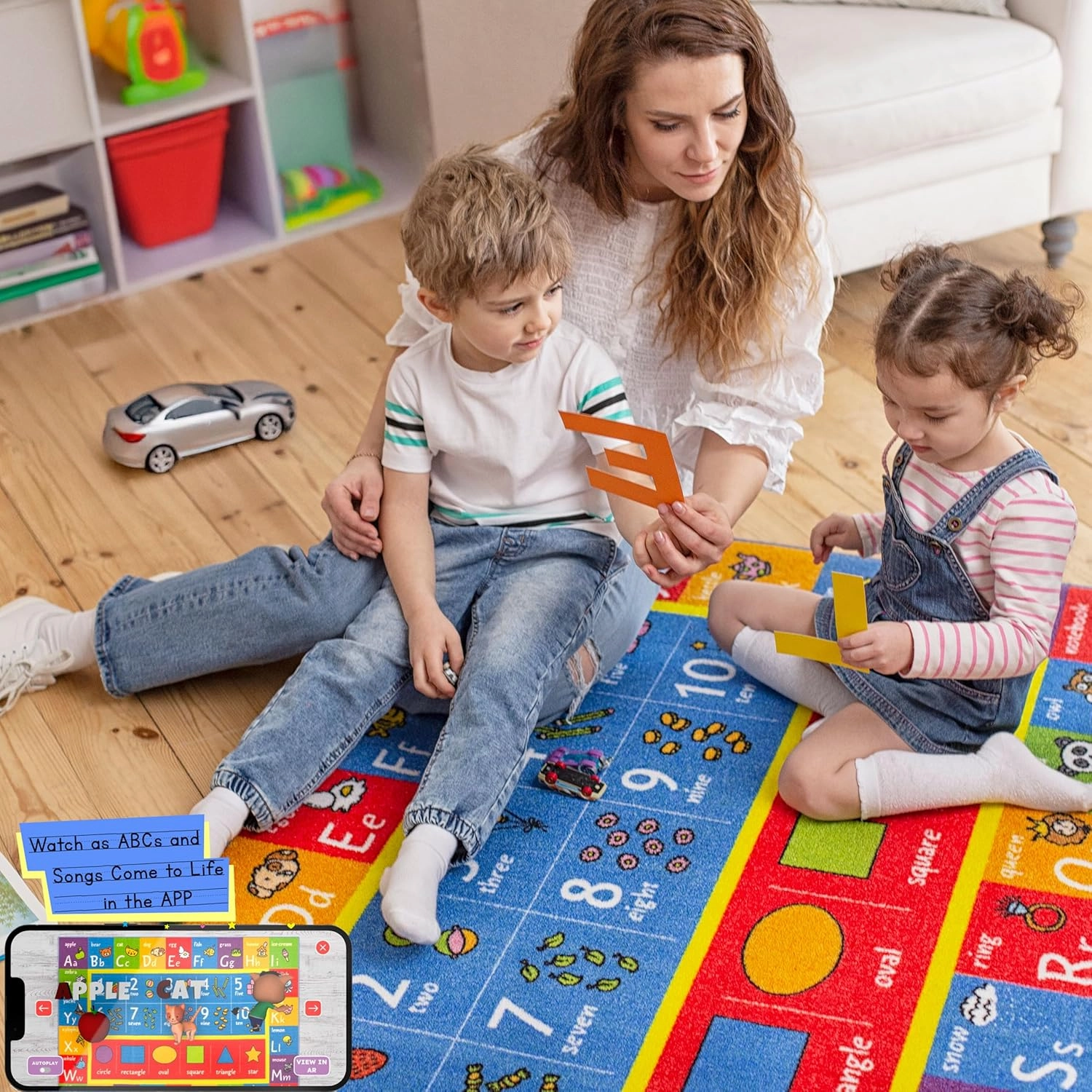 KC CUBS ABC Alphabet, Numbers and Shapes Educational Learning & Fun Game Play Area Rug for Children Bedroom, Toddler Classroom and Baby Playroom Mat