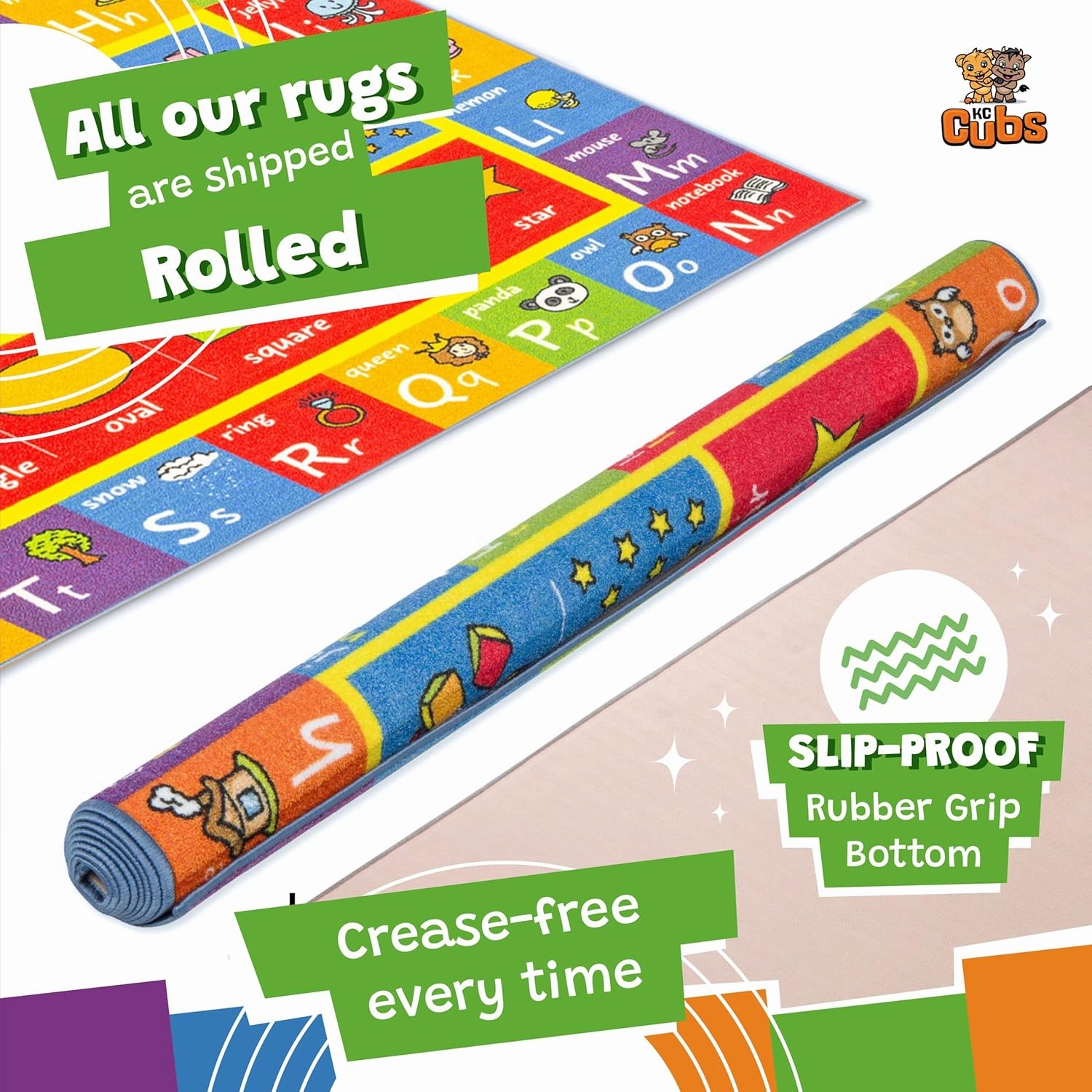 KC CUBS ABC Alphabet, Numbers and Shapes Educational Learning & Fun Game Play Area Rug for Children Bedroom, Toddler Classroom and Baby Playroom Mat