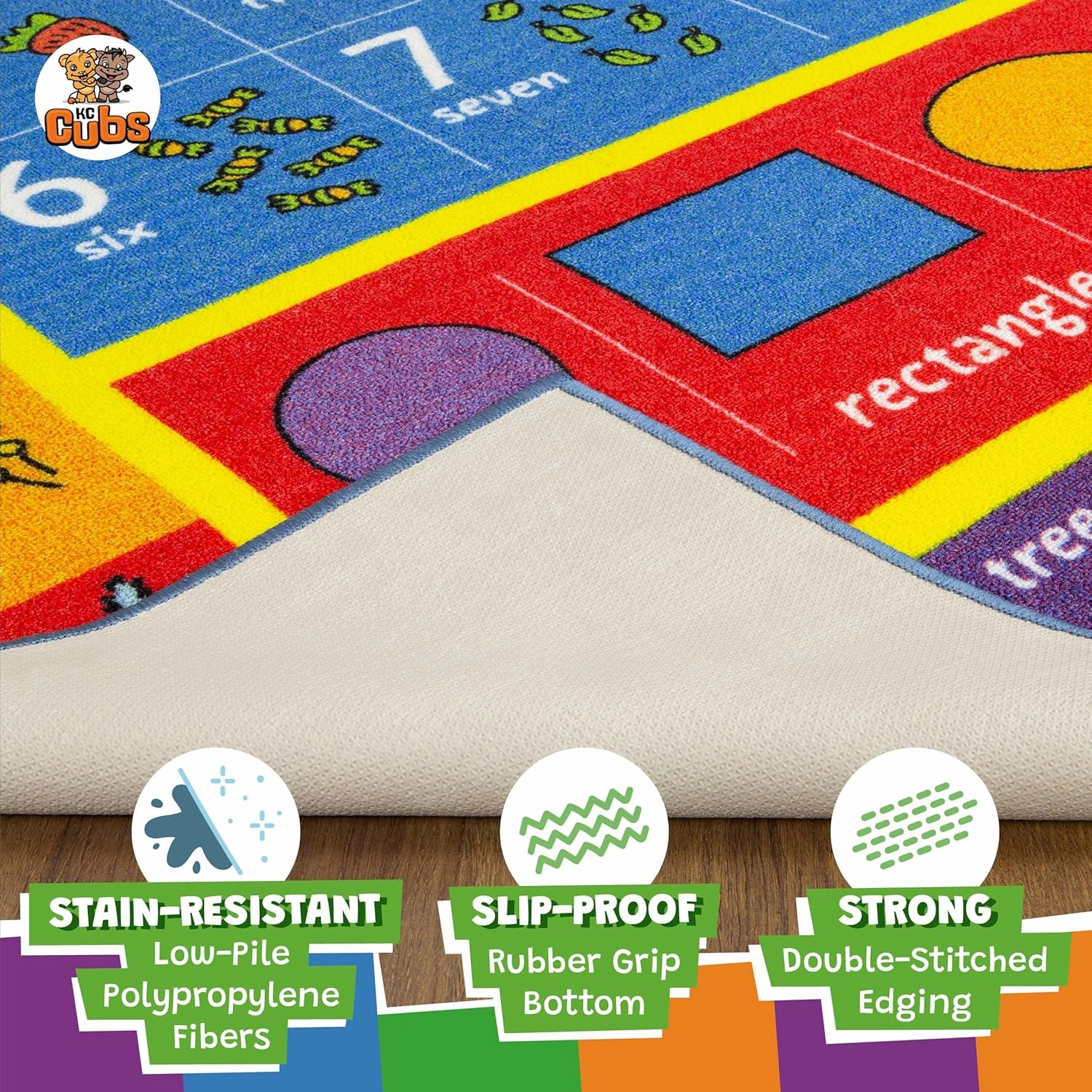 KC CUBS ABC Alphabet, Numbers and Shapes Educational Learning & Fun Game Play Area Rug for Children Bedroom, Toddler Classroom and Baby Playroom Mat