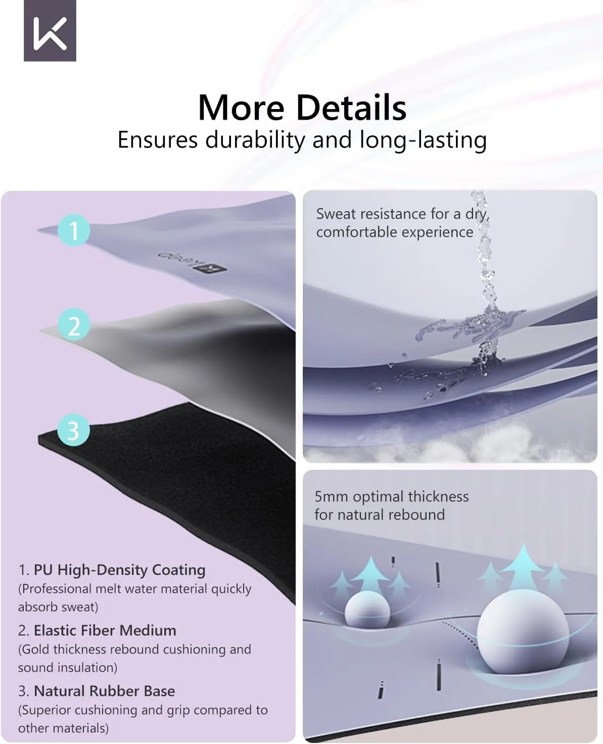 KEEP Professional Yoga Mat with Strap for Men and Women, 5mm Heavy High-Density Natural Rubber Mat for Premium Material Superior Grip, Non-Slip, Eco-Friendly 72"x26" Exercise Mat