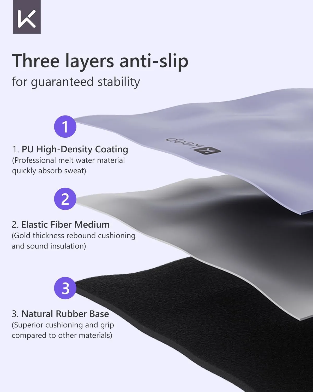 KEEP Professional Yoga Mat with Strap for Men and Women, 5mm Heavy High-Density Natural Rubber Mat for Premium Material Superior Grip, Non-Slip, Eco-Friendly 72"x26" Exercise Mat