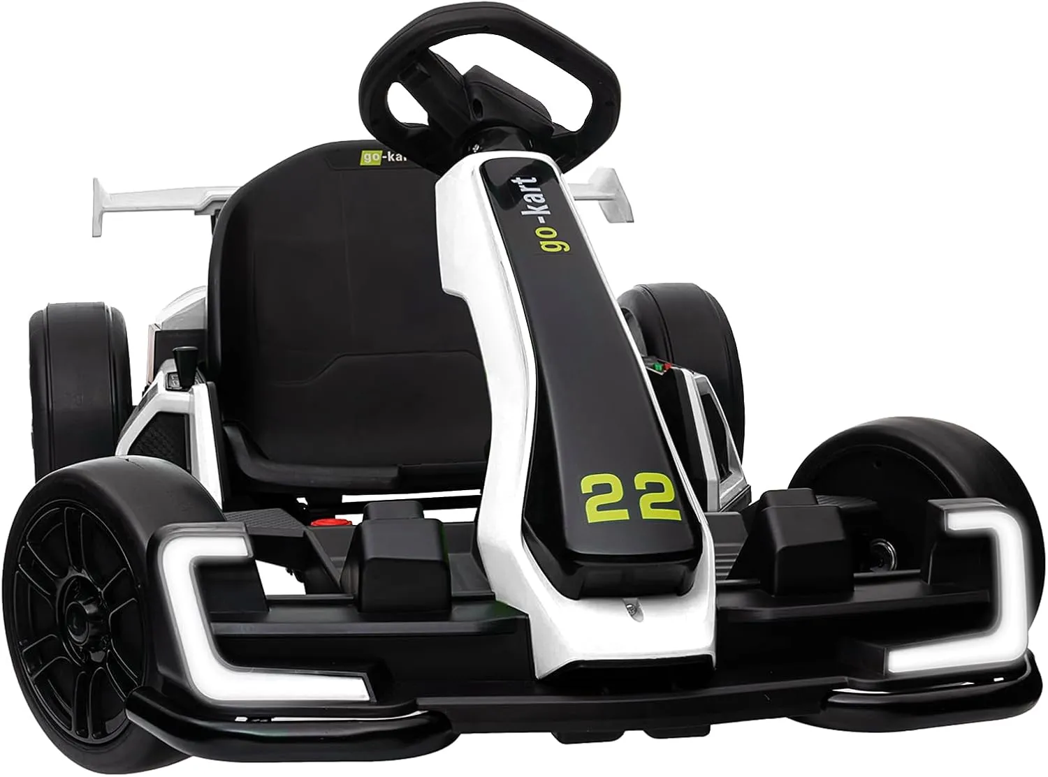 KerryYoo K61 Go Kart Electric Drift Kart Car with Adjustable Seat, 24V Outdoor Ride on Toy with 4 Speed Mode, Crazy Cart for Kids 6-12 Years Old, Fast 300W Motor, 8.5 MPH, LED Lights, Bluetooth- White