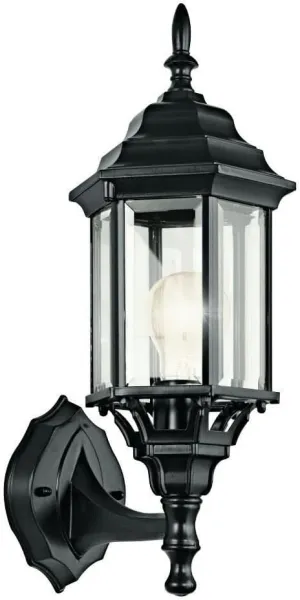 Kichler Chesapeake 17" Outdoor Wall Light in Black, 1-Light Exterior Porch Light, Coastal Wall Sconce with Clear Beveled Glass, (17" H x 6.5" W), 49255BK