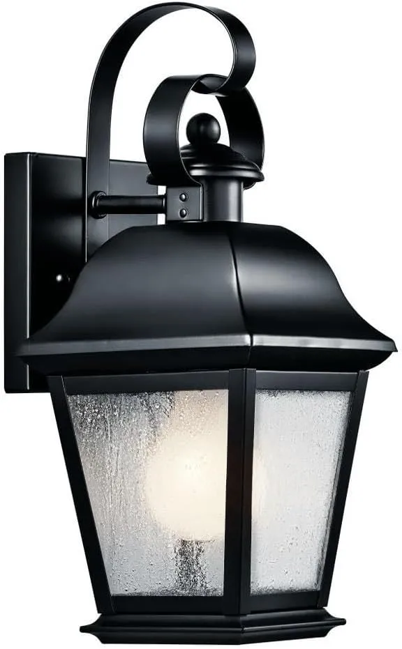 Kichler Mount Vernon 12.5" 1 Light Outdoor Wall Light with Clear Seeded Glass in Black