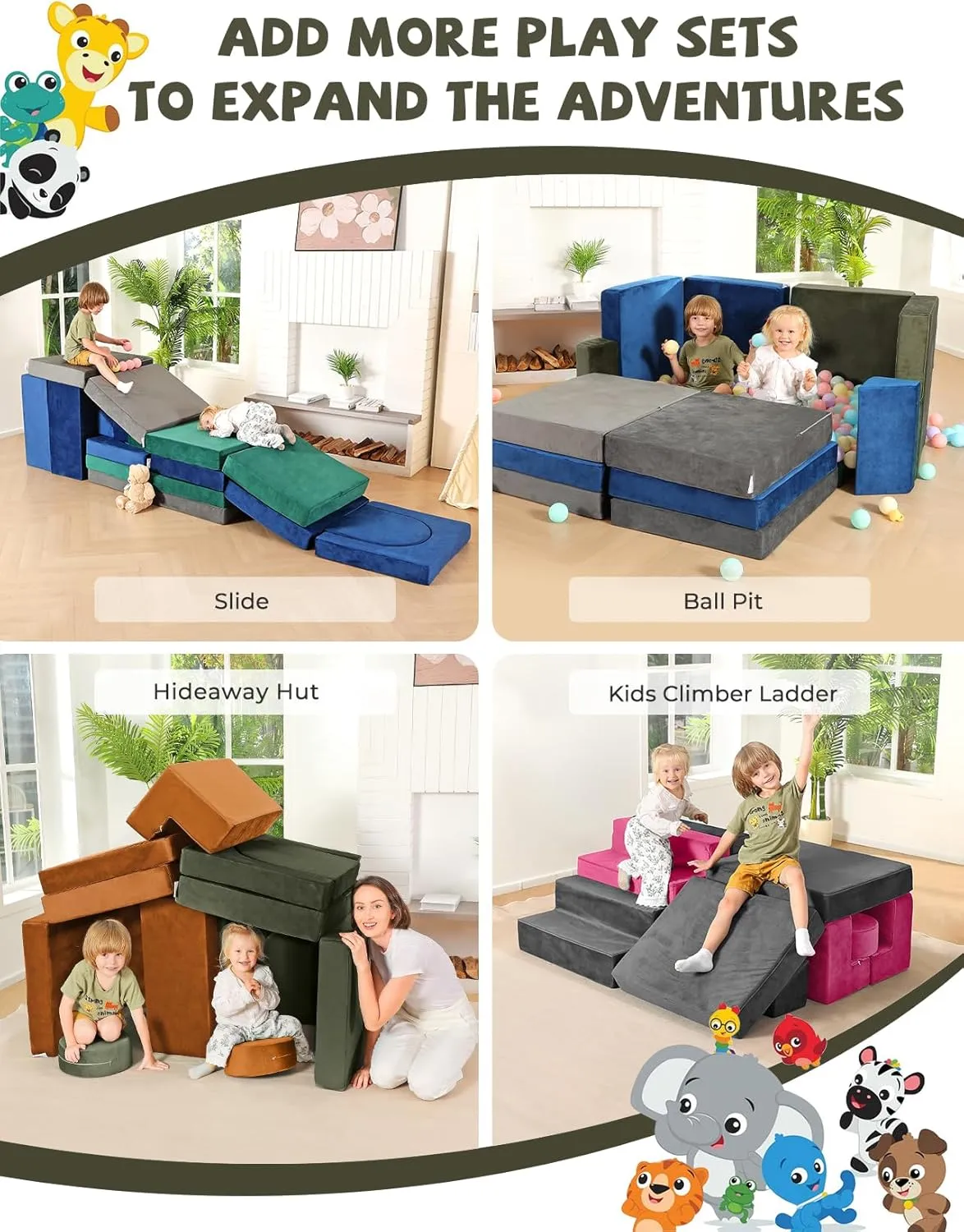 Kidirect Modular Kids Play Couch, K12 320 DIY Convertible Foam Couch for Boys & Girls, Versatile Foam Fort Building Set, Child Sectional Kids Sofa for Playroom Bedroom(Space Grey)