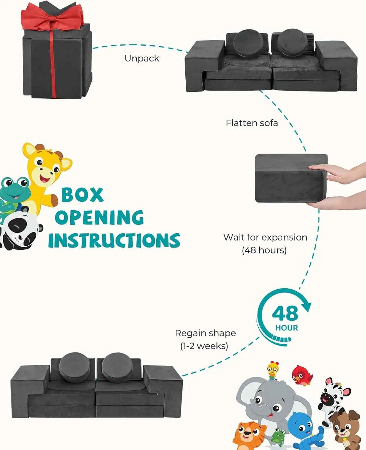 Kidirect Modular Kids Play Couch, K12 320 DIY Convertible Foam Couch for Boys & Girls, Versatile Foam Fort Building Set, Child Sectional Kids Sofa for Playroom Bedroom(Space Grey)