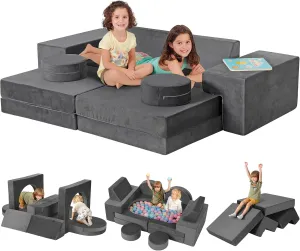 Kidirect Modular Kids Play Couch, K12 320 DIY Convertible Foam Couch for Boys & Girls, Versatile Foam Fort Building Set, Child Sectional Kids Sofa for Playroom Bedroom(Space Grey)