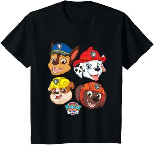 Kids PAW Patrol Chase Marshall Rubble & Zuma Cute Faces Logo T-Shirt