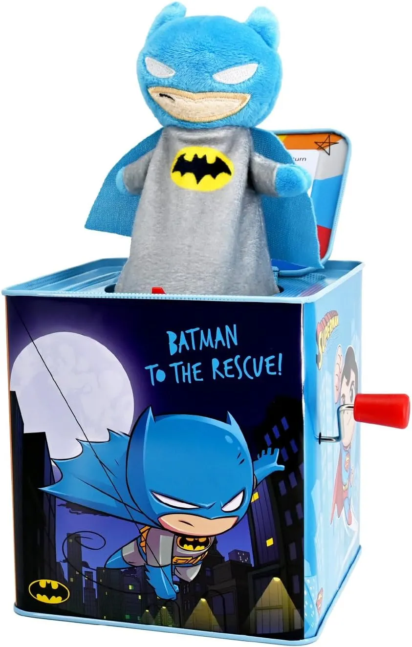 KIDS PREFERRED DC Comics The Batman Jack in The Box Musical Toys for Babies and Toddlers, Plays “Pop Goes The Weasel” The Dark Knight Springs Out from A Colorful Box