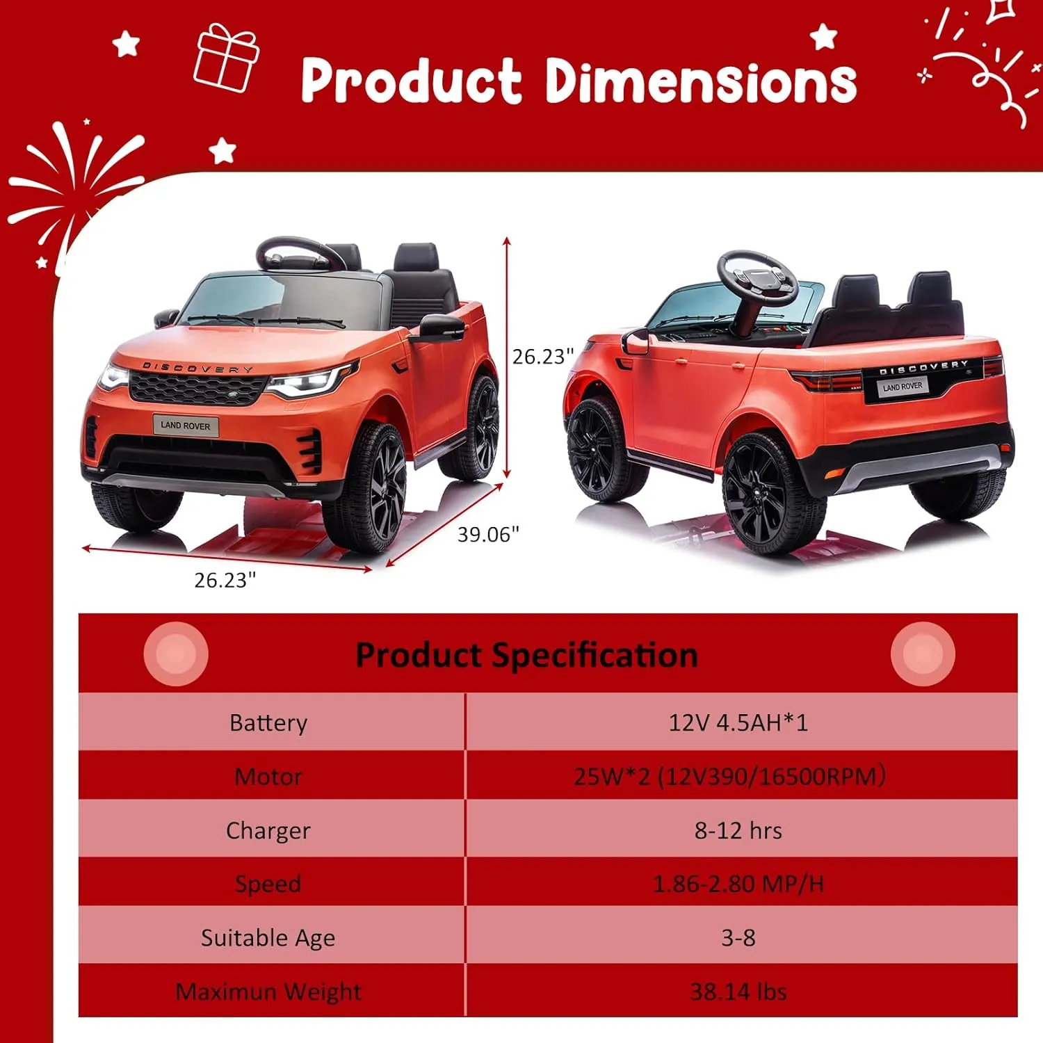 Kids Ride On Car, Battery Powered Kids Electric Car for Kid with Remote Control, Soft Start, LED Lights, Music Horn, 3 Speeds, Double Doors, 12V 4.5AH Ride On Toy for Toddlers Ages 3 