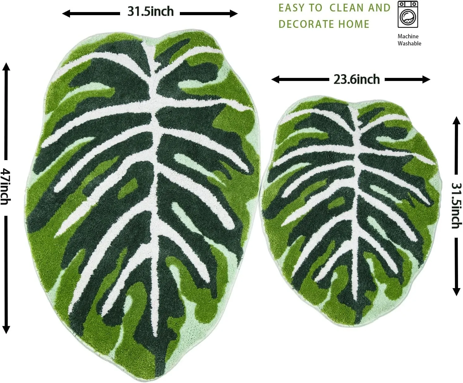 Kids Rug Green Leaf Area Rug for Nursery Cute Bath Mat Non Slip Small Preppy Carpet for Bedroom Bathroom Children Playroom Boho Home Decor Washable 2.6'x4'