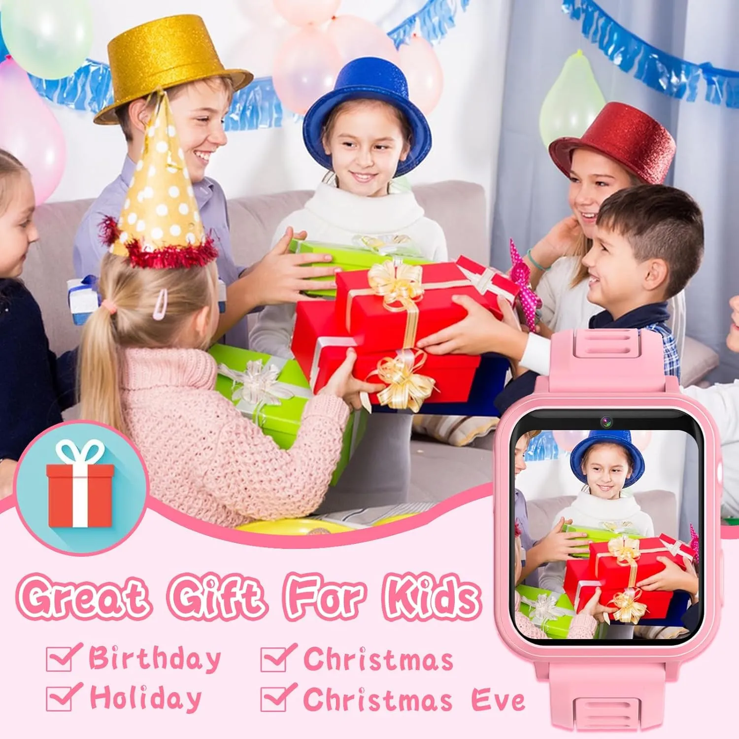 Kids Smartwatch, Toy for Boys and Girls Ages 3-13 with 24 Games, Camera, Music Playback, time Display, Video and Audio Recording Features and More (Pink)