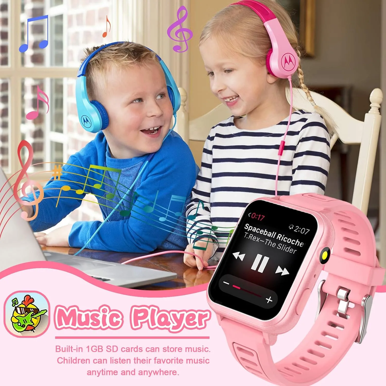 Kids Smartwatch, Toy for Boys and Girls Ages 3-13 with 24 Games, Camera, Music Playback, time Display, Video and Audio Recording Features and More (Pink)