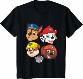 Kids PAW Patrol Chase Marshall Rubble & Zuma Cute Faces Logo T-Shirt