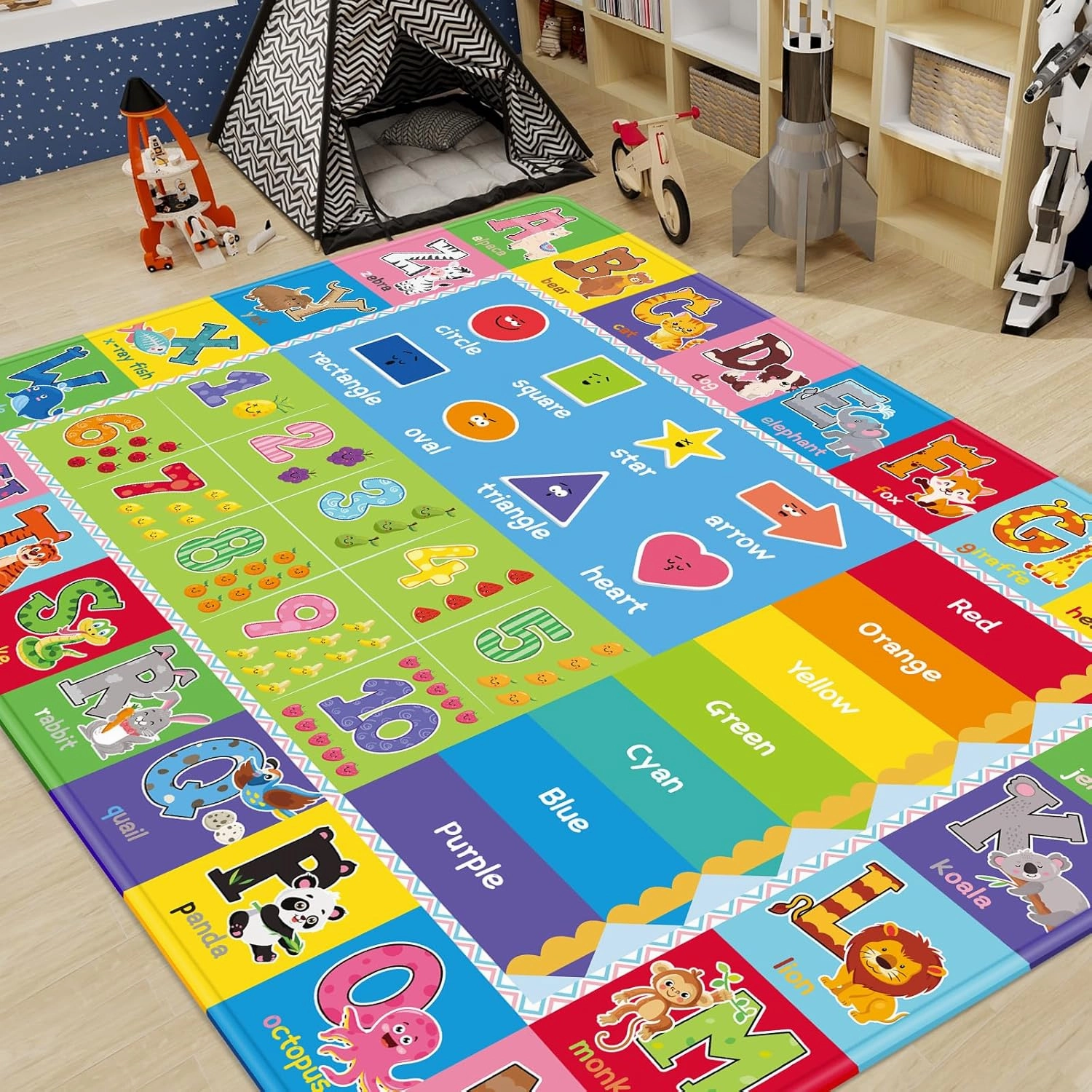 Kids Play Rug for Playroom, Kids Play Mat ABC Educational Area Rug, Preschool Classroom Mat, Alphabet Animal Soft Non-Slip Rug Carpet for Boy Girl Bedroom (59X39.4 INCH Green)