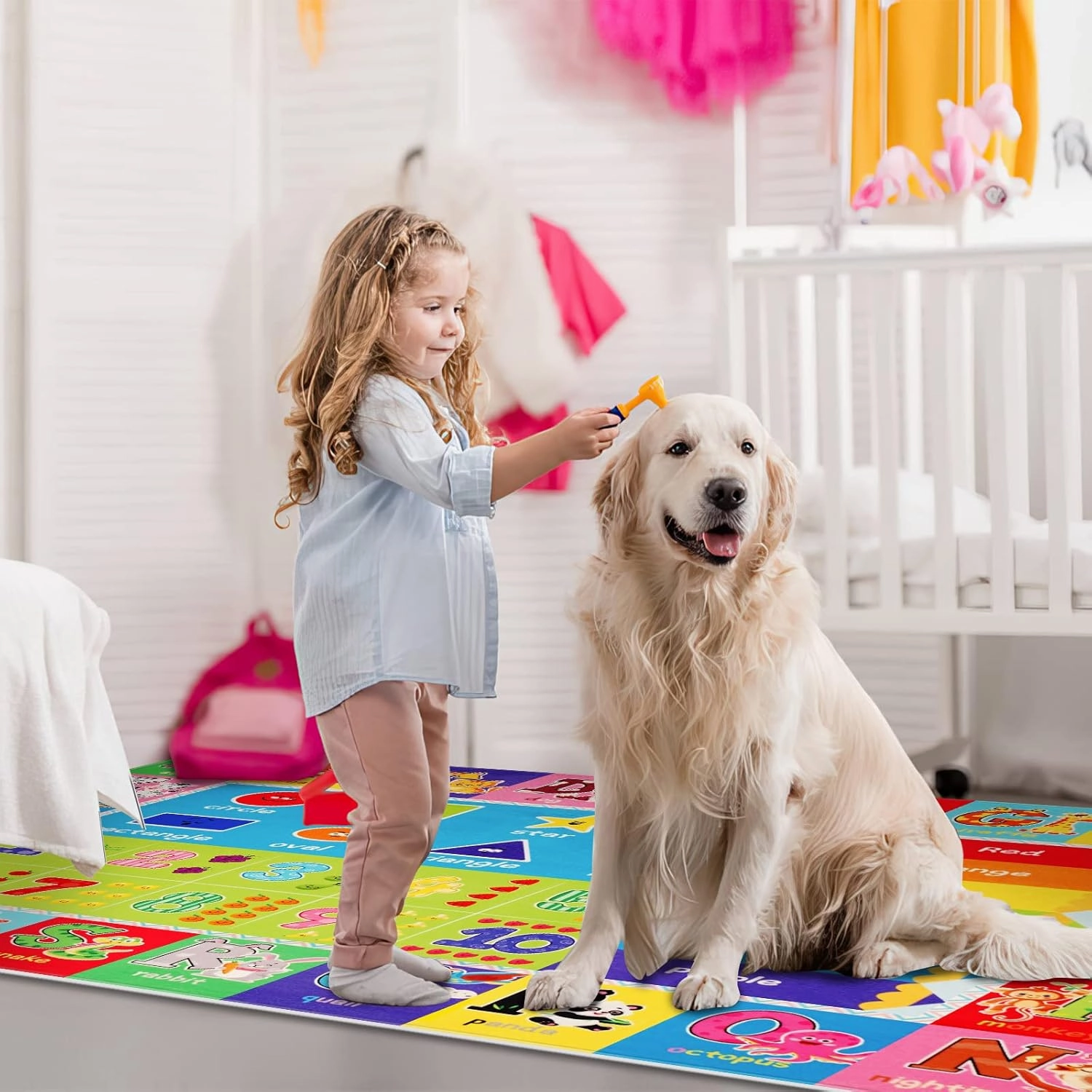 Kids Play Rug for Playroom, Kids Play Mat ABC Educational Area Rug, Preschool Classroom Mat, Alphabet Animal Soft Non-Slip Rug Carpet for Boy Girl Bedroom (59X39.4 INCH Green)