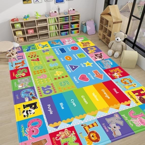 Kids Play Rug for Playroom, Kids Play Mat ABC Educational Area Rug, Preschool Classroom Mat, Alphabet Animal Soft Non-Slip Rug Carpet for Boy Girl Bedroom (59X39.4 INCH Green)