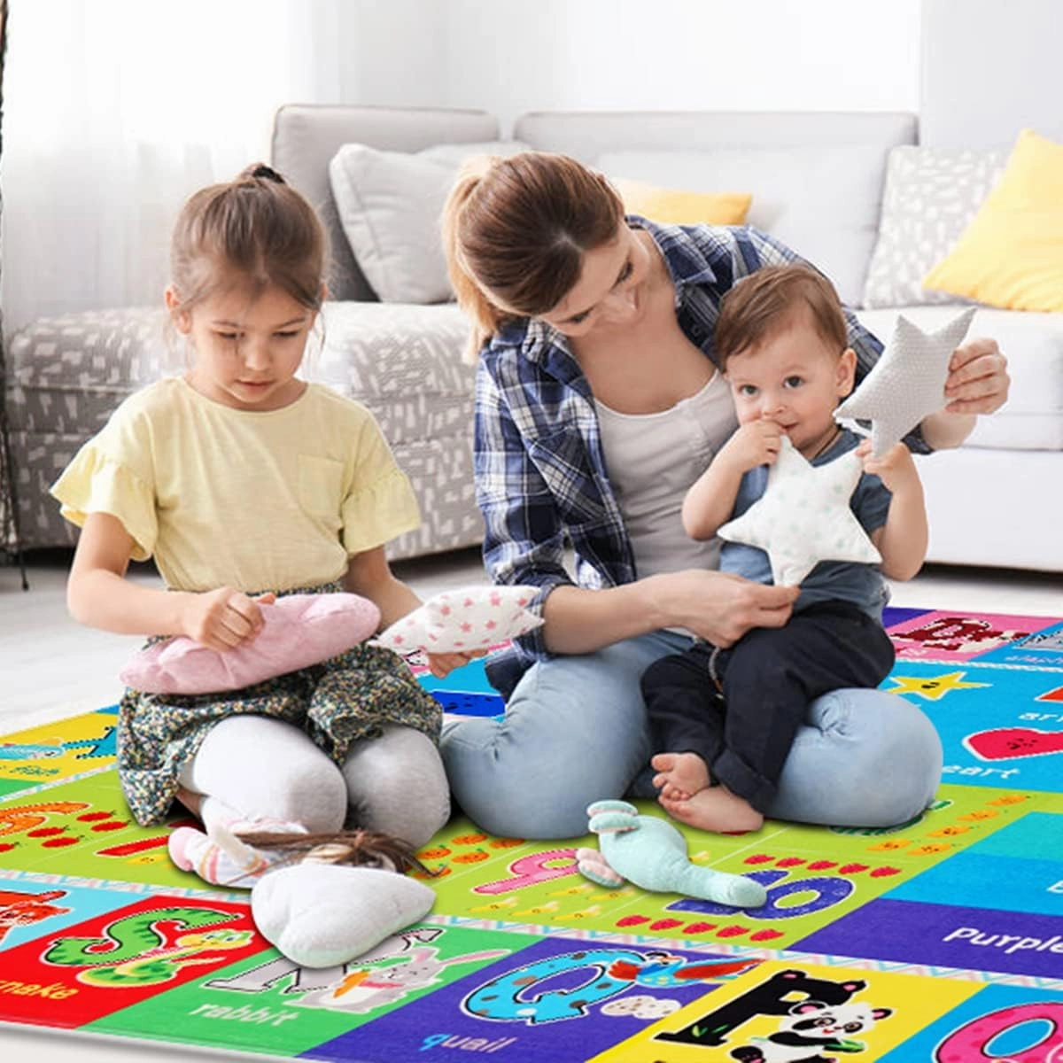 Kids Play Rug for Playroom, Kids Play Mat ABC Educational Area Rug, Preschool Classroom Mat, Alphabet Animal Soft Non-Slip Rug Carpet for Boy Girl Bedroom (59X39.4 INCH Green)