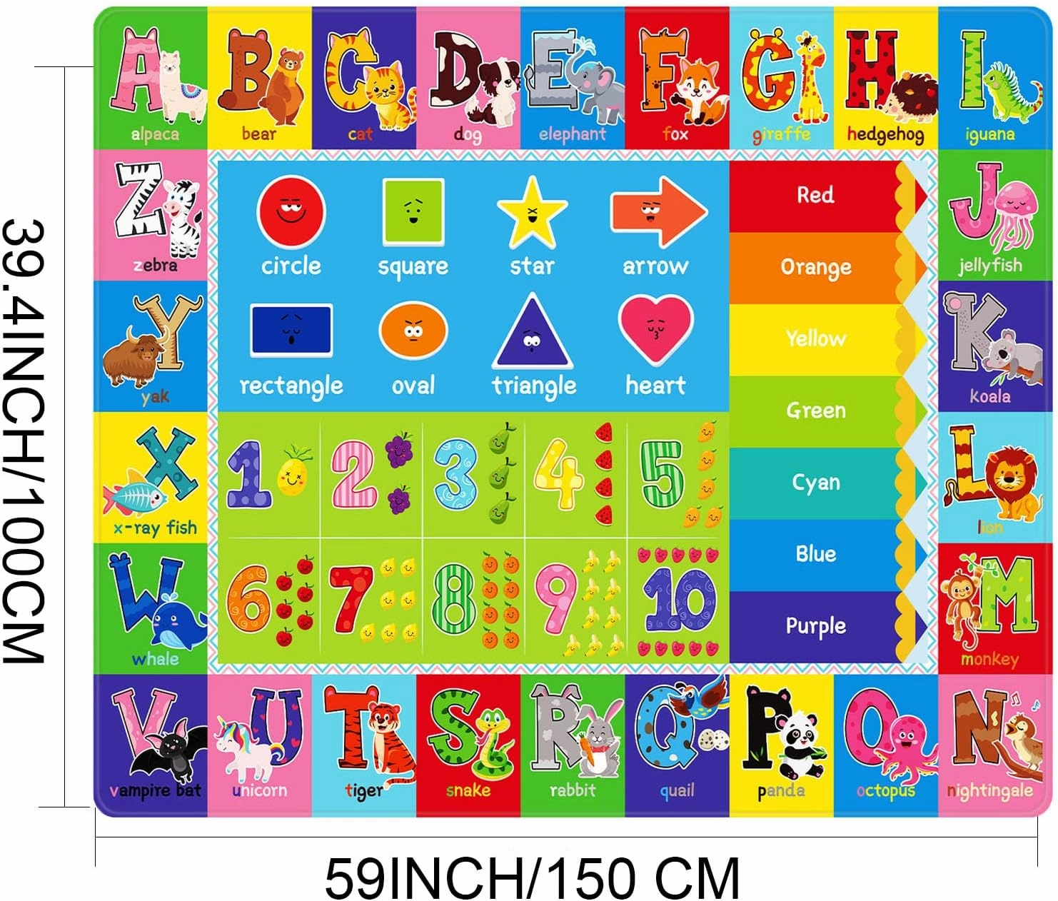 Kids Play Rug for Playroom, Kids Play Mat ABC Educational Area Rug, Preschool Classroom Mat, Alphabet Animal Soft Non-Slip Rug Carpet for Boy Girl Bedroom (59X39.4 INCH Green)