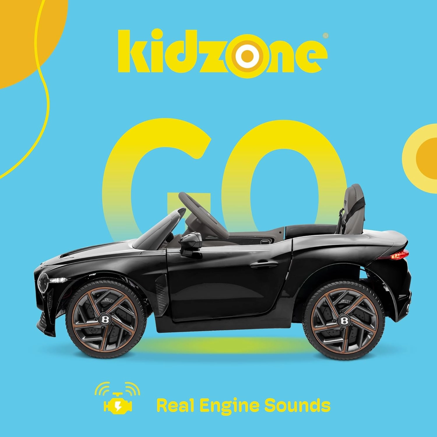 Kidzone 12V Licensed Bentley Bacalar Ride on Car Kids Battery Powered Electric Vehicle Toy w/Parent Remote Control, 3 Speeds, Spring Suspension, LED Lights, Horn, Radio, AUX Port - Black