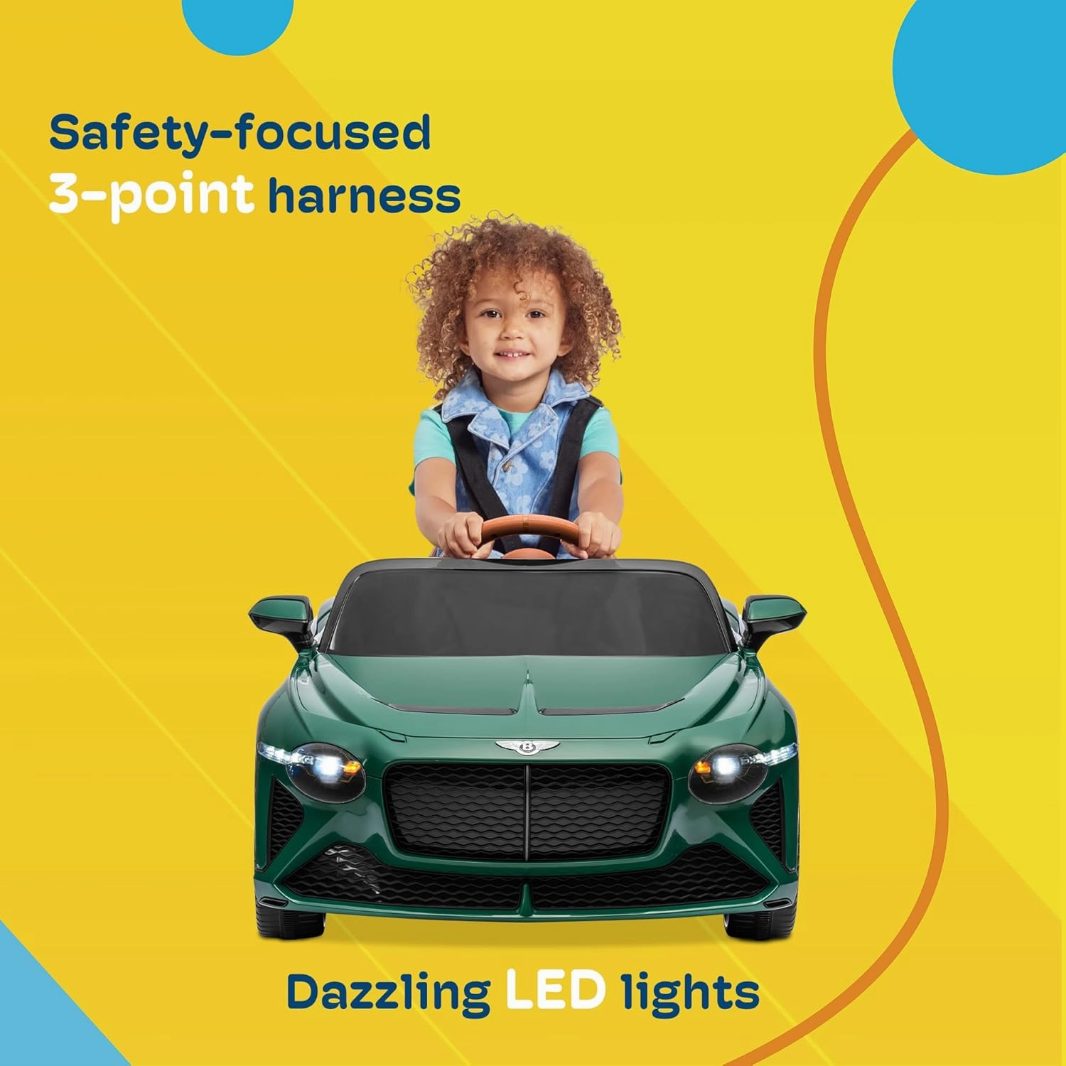 Kidzone 12V Licensed Bentley Bacalar Ride on Car Kids Battery Powered Electric Vehicle Toy w/Parent Remote Control, 3 Speeds, Spring Suspension, LED Lights, Horn, Radio, AUX Port - Black