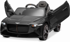 Kidzone 12V Licensed Bentley Bacalar Ride on Car Kids Battery Powered Electric Vehicle Toy w/Parent Remote Control, 3 Speeds, Spring Suspension, LED Lights, Horn, Radio, AUX Port - Black