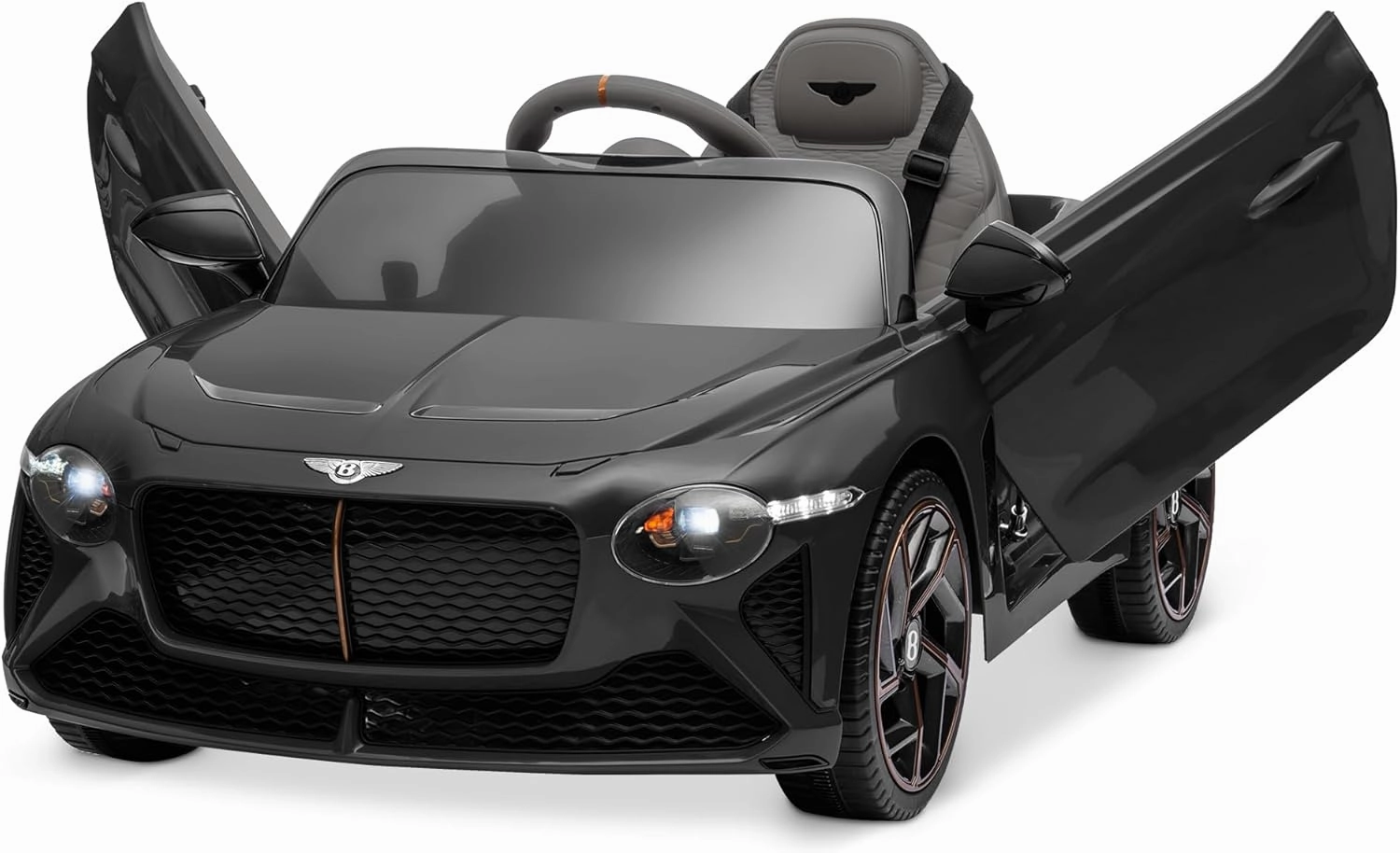 Kidzone 12V Licensed Bentley Bacalar Ride on Car Kids Battery Powered Electric Vehicle Toy w/Parent Remote Control, 3 Speeds, Spring Suspension, LED Lights, Horn, Radio, AUX Port - Black