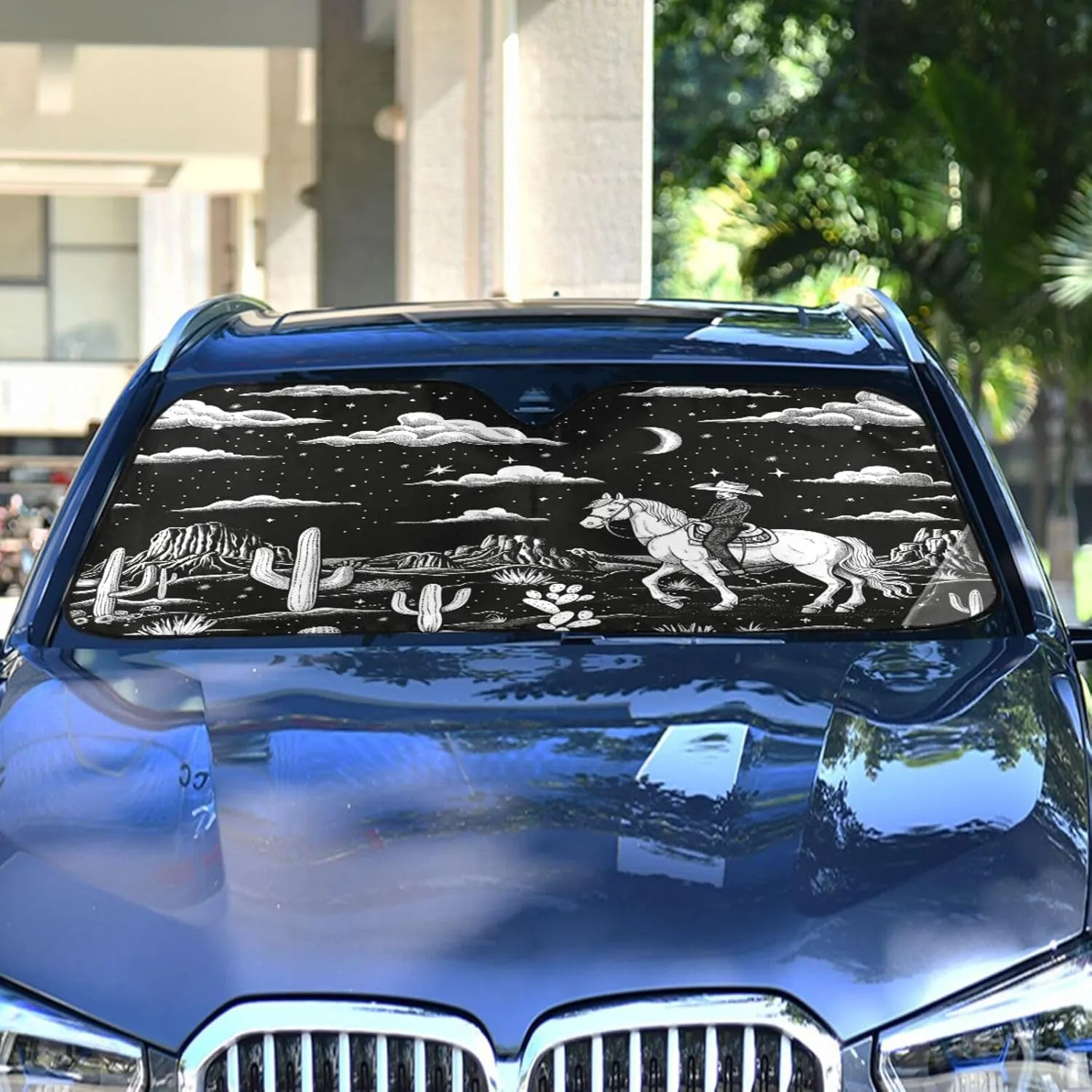 Kigai Western Desert Horseback Riding Car Windshield Sun Shade,Blocks UV Rays Sun Visor Protector, Car Sun Shade for Car Truck SUV-L, L:57×31.5in
