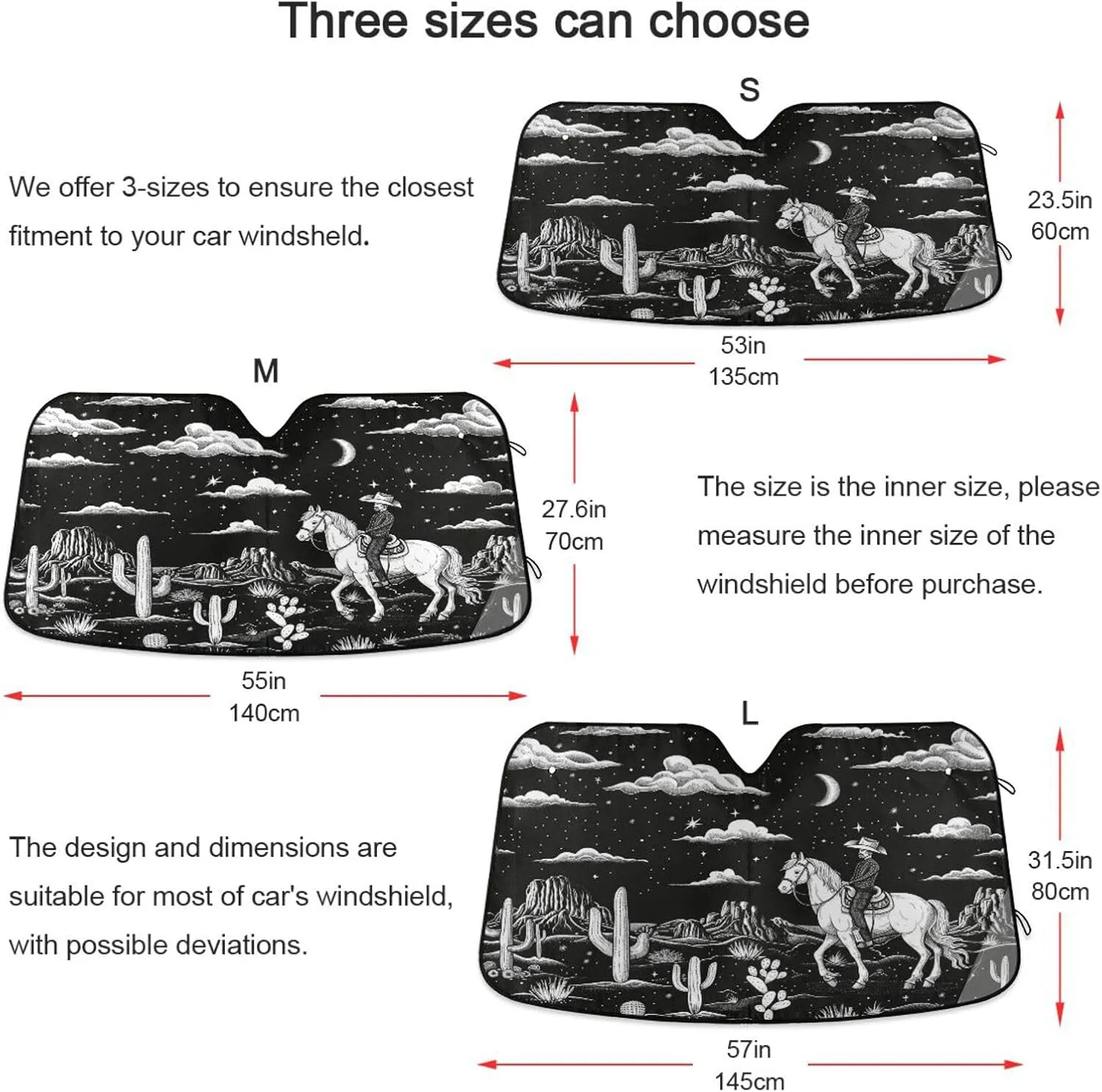Kigai Western Desert Horseback Riding Car Windshield Sun Shade,Blocks UV Rays Sun Visor Protector, Car Sun Shade for Car Truck SUV-L, L:57×31.5in