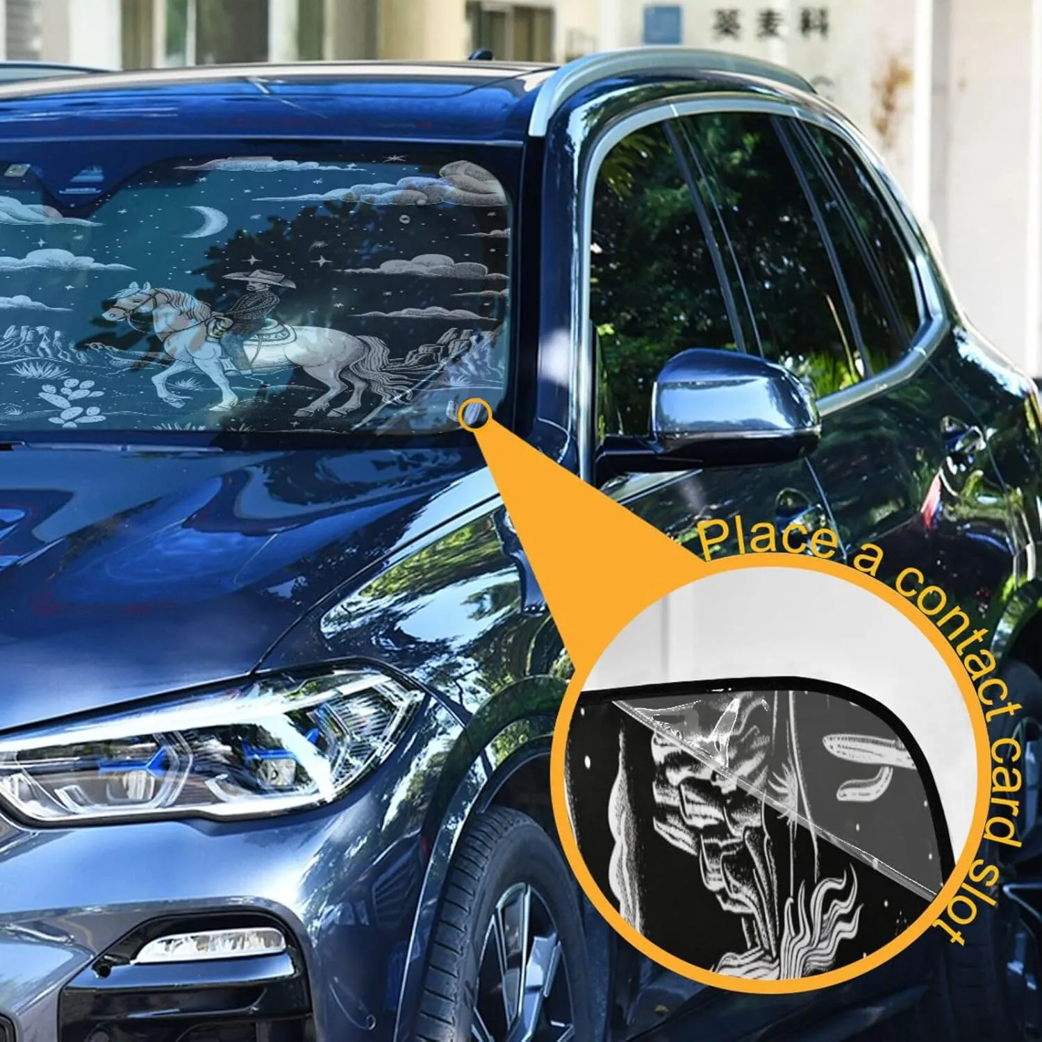 Kigai Western Desert Horseback Riding Car Windshield Sun Shade,Blocks UV Rays Sun Visor Protector, Car Sun Shade for Car Truck SUV-L, L:57×31.5in