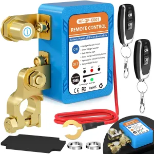 Kill Switch for Car, Remote Battery Disconnect Switch 12V, Car Anti Theft Kill Switch with Remote Control Fobs, Battery Cut Off Switch for Automobile, RV, ATV, Truck, Boat (Flat Installation)