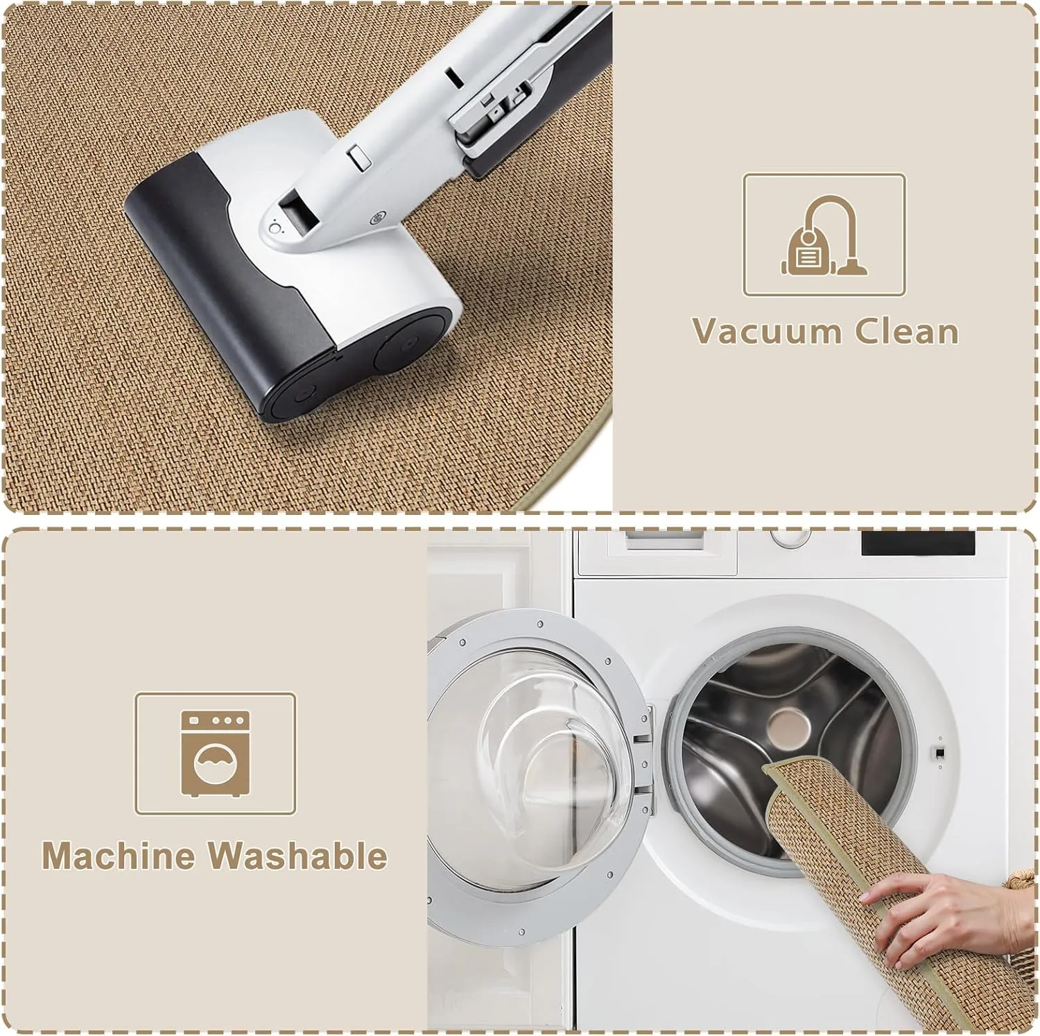KIMODE Farmhouse Kitchen Rugs Non Slip Washable,Circular Sector Kitchen Mats for Floor Radius 39",Absorbent Corner Kitchen Sink Rug for Laundry Room Home,Beige/Khaki