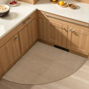 KIMODE Farmhouse Kitchen Rugs Non Slip Washable,Circular Sector Kitchen Mats for Floor Radius 39",Absorbent Corner Kitchen Sink Rug for Laundry Room Home,Beige/Khaki