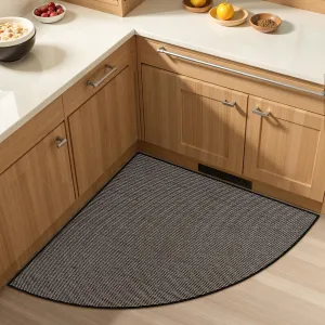 KIMODE Farmhouse Kitchen Rugs Non Slip Washable,Circular Sector Kitchen Mats for Floor Radius 39",Absorbent Corner Kitchen Sink Rug for Laundry Room Home,Black Multi