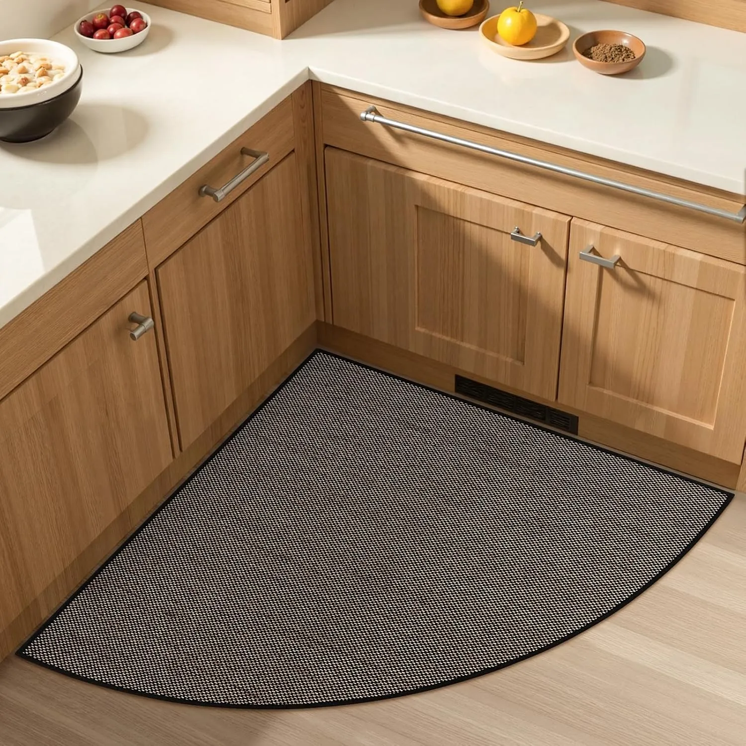 KIMODE Farmhouse Kitchen Rugs Non Slip Washable,Circular Sector Kitchen Mats for Floor Radius 39",Absorbent Corner Kitchen Sink Rug for Laundry Room Home,Black Multi