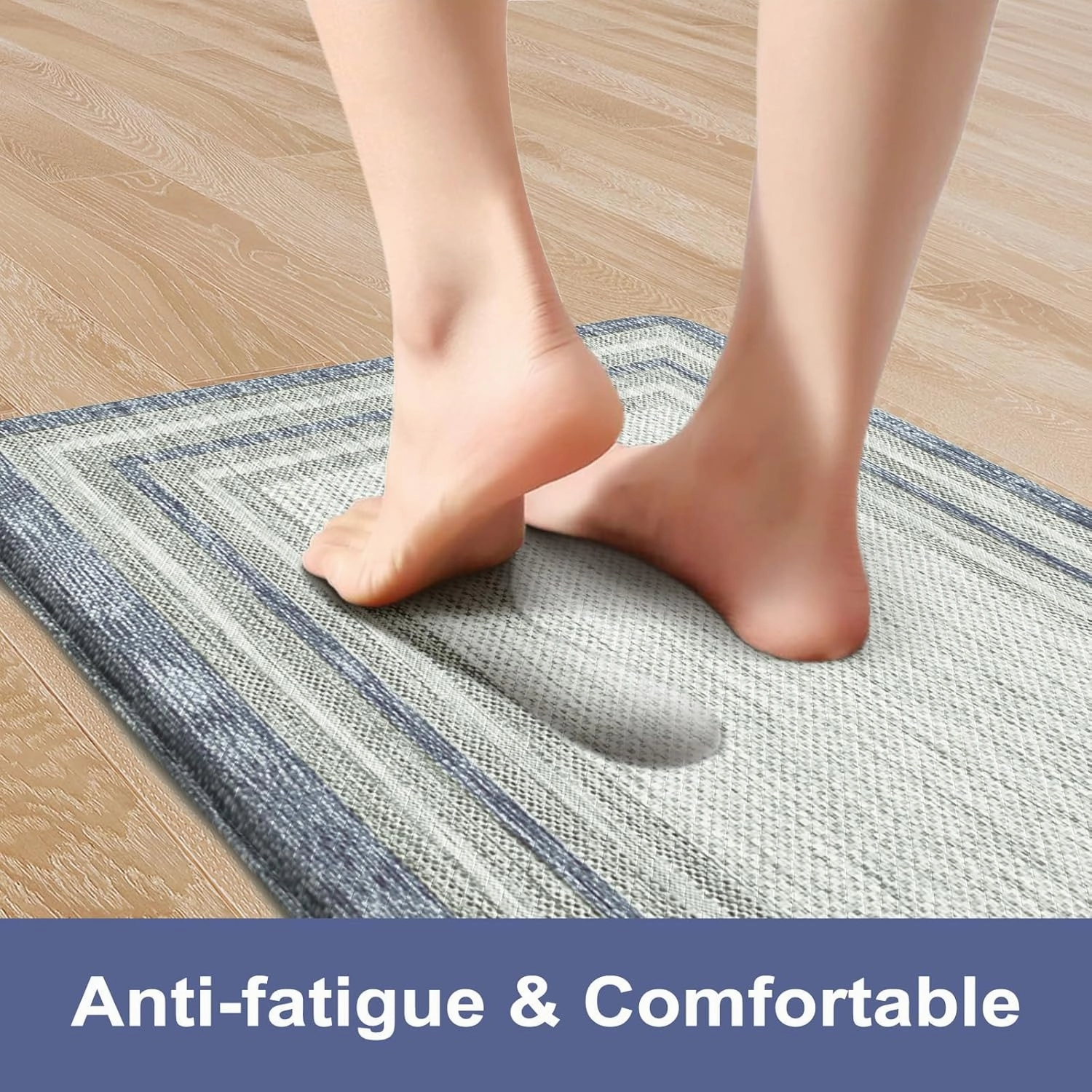 KIMODE Anti Fatigue Kitchen Mat 2PCS,Non-Skid Waterproof Kitchen Rugs,Farmhouse Kitchen Mat for Floor,Cushioned Comfort Foam Standing Mat for Laundry,Office,Sink,Desk,Blue and Gray