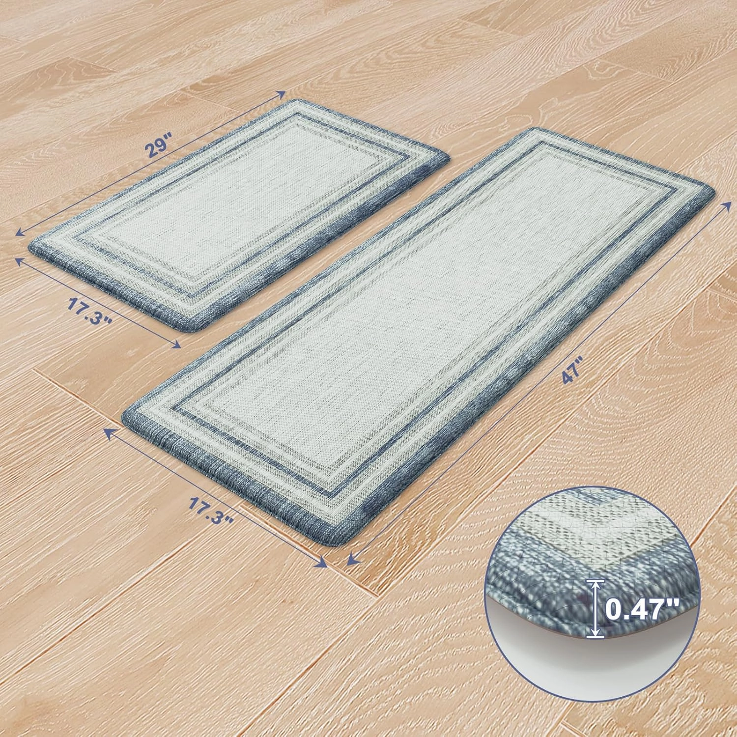 KIMODE Anti Fatigue Kitchen Mat 2PCS,Non-Skid Waterproof Kitchen Rugs,Farmhouse Kitchen Mat for Floor,Cushioned Comfort Foam Standing Mat for Laundry,Office,Sink,Desk,Blue and Gray