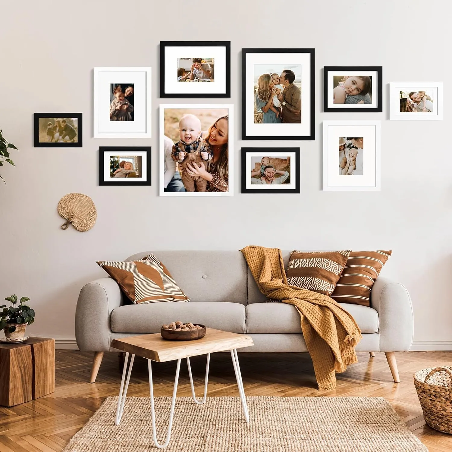 KINLINK 11x14 Picture Frame White, Solid Wood Frames with Acrylic Plexiglass for Pictures 5x7/8x10 with Mat or 11x14 without Mat, Tabletop and Wall Display, Set of 4