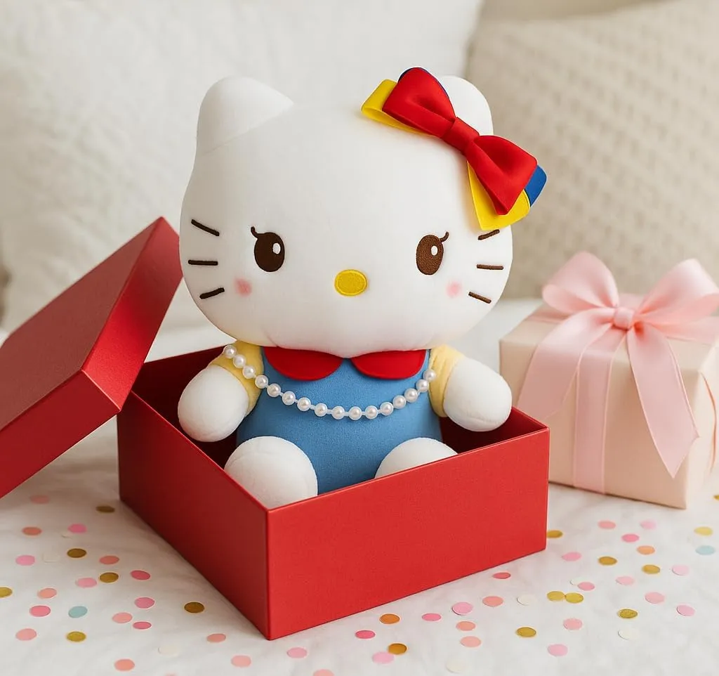 Kitty Plush 10” Collectible Kitty Plushie Cute Stuffed Animal Toy Adorable Kawaii Doll (Pearls Classic)
