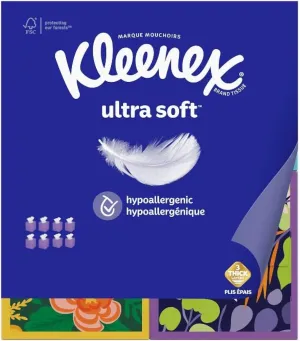 Kleenex Ultra Soft 8 Cube Boxes, 72 Tissues per Box - Designs and Packaging May Vary