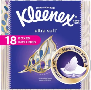 Kleenex Ultra Soft Facial Tissues, Cube Box, 75 Tissues per Cube Box, 18 Packs