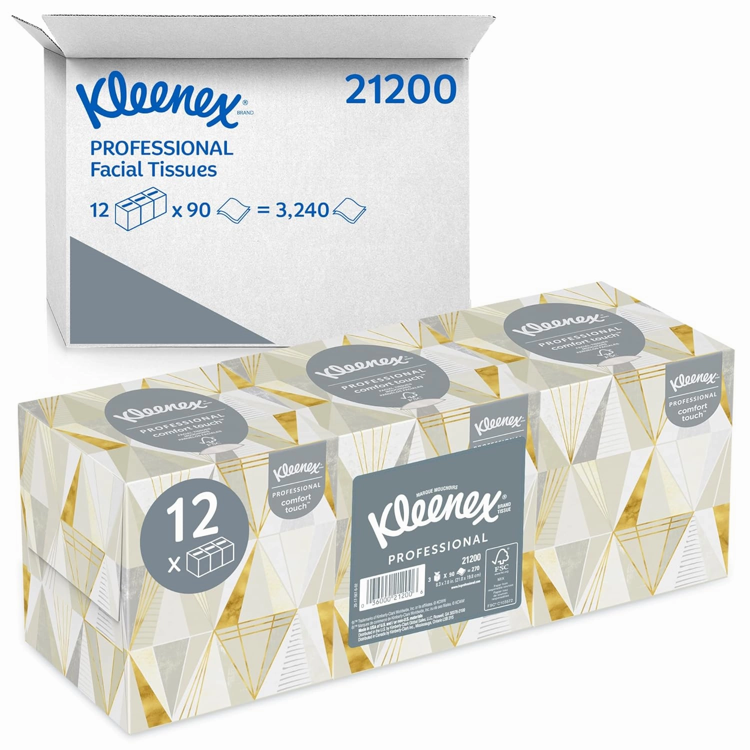 Kleenex Professional Facial Tissue, Bulk (21200), Upright Cube Boxed Format, Designed for Business (90 Tissues/Box, 36 Boxes, 3,240 Sheets/Case)
