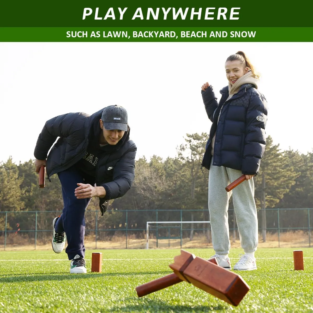 Kubb Yard Game Set, Garden Rubber Wood Outdoor Tossing Game with Canvas Carry Bag, Giant Viking Outdoor Chess Game for Kids, Adults & Backyard Lawn