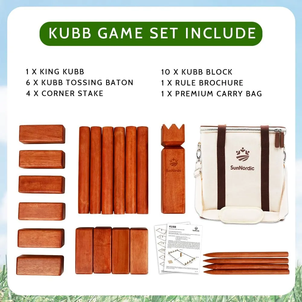 Kubb Yard Game Set, Garden Rubber Wood Outdoor Tossing Game with Canvas Carry Bag, Giant Viking Outdoor Chess Game for Kids, Adults & Backyard Lawn
