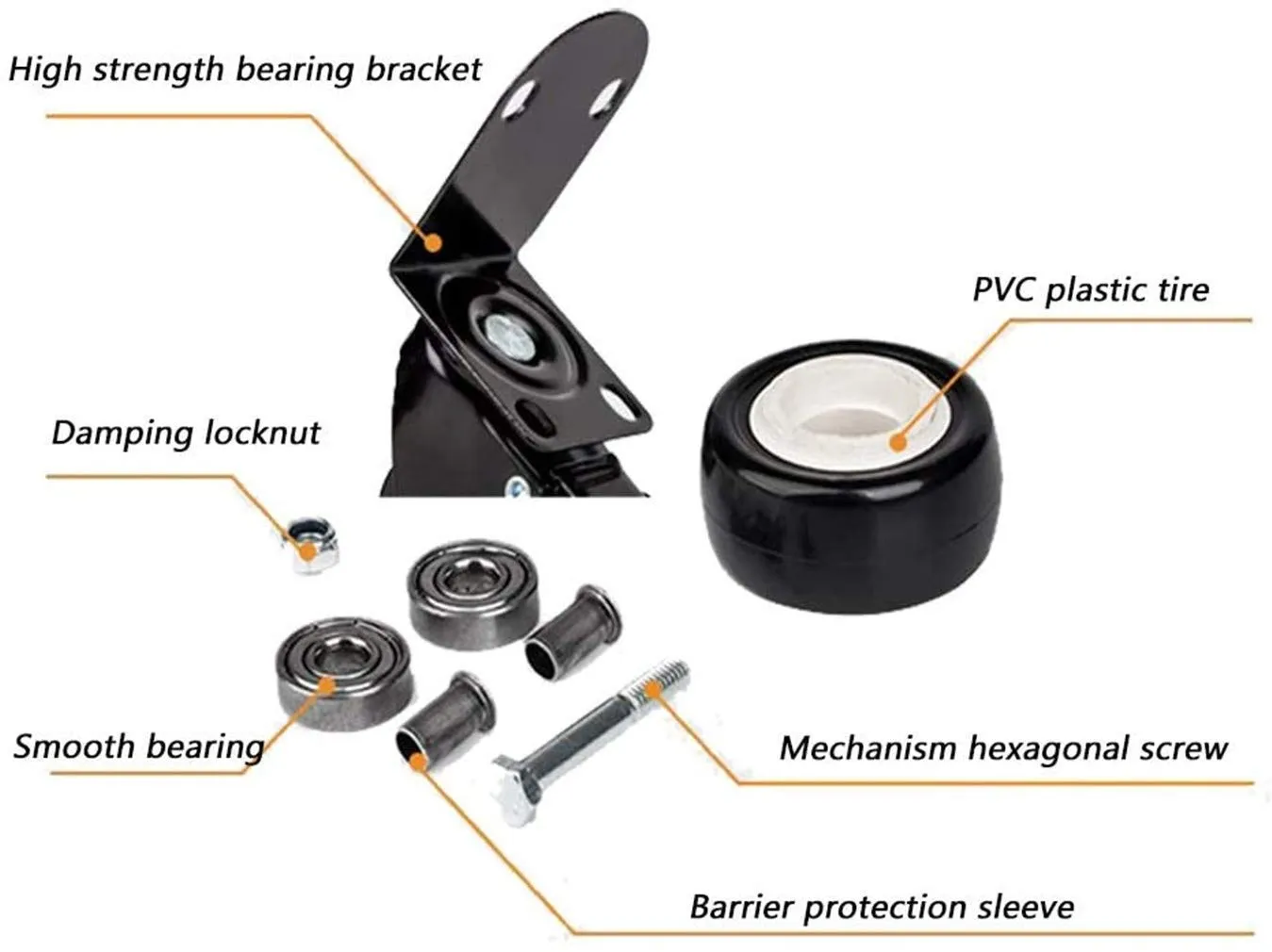 L-Typer Wheels,Swivelers with Brake,Right Angle Steeringnitureer,for Homeniture,Office Table Cabinetniture Desk,Quiet and Wear-Resistant,4Pcs/2Swivel 2Brake/2 Zoll