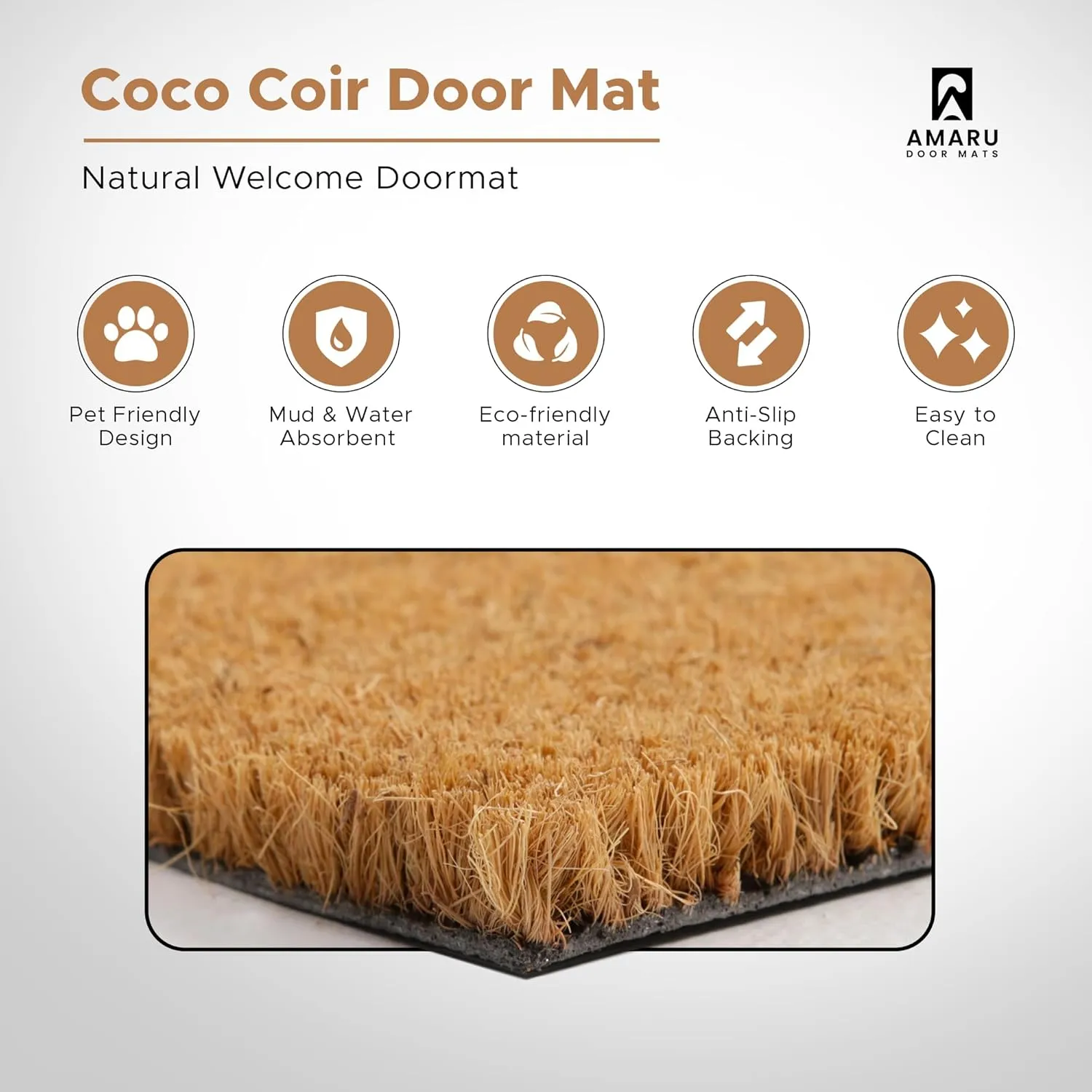 Ladybugs - 29"x17" - Coir Door Mat with Heavy Duty Backing - Welcome Mats for Entryway, Porch - Anti-Slip PVC & Coconut Fiber Surface - Natural Home Accessories, Minimalist Original Design