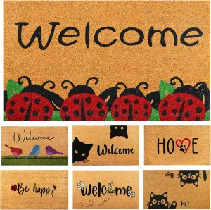 Ladybugs - 29"x17" - Coir Door Mat with Heavy Duty Backing - Welcome Mats for Entryway, Porch - Anti-Slip PVC & Coconut Fiber Surface - Natural Home Accessories, Minimalist Original Design
