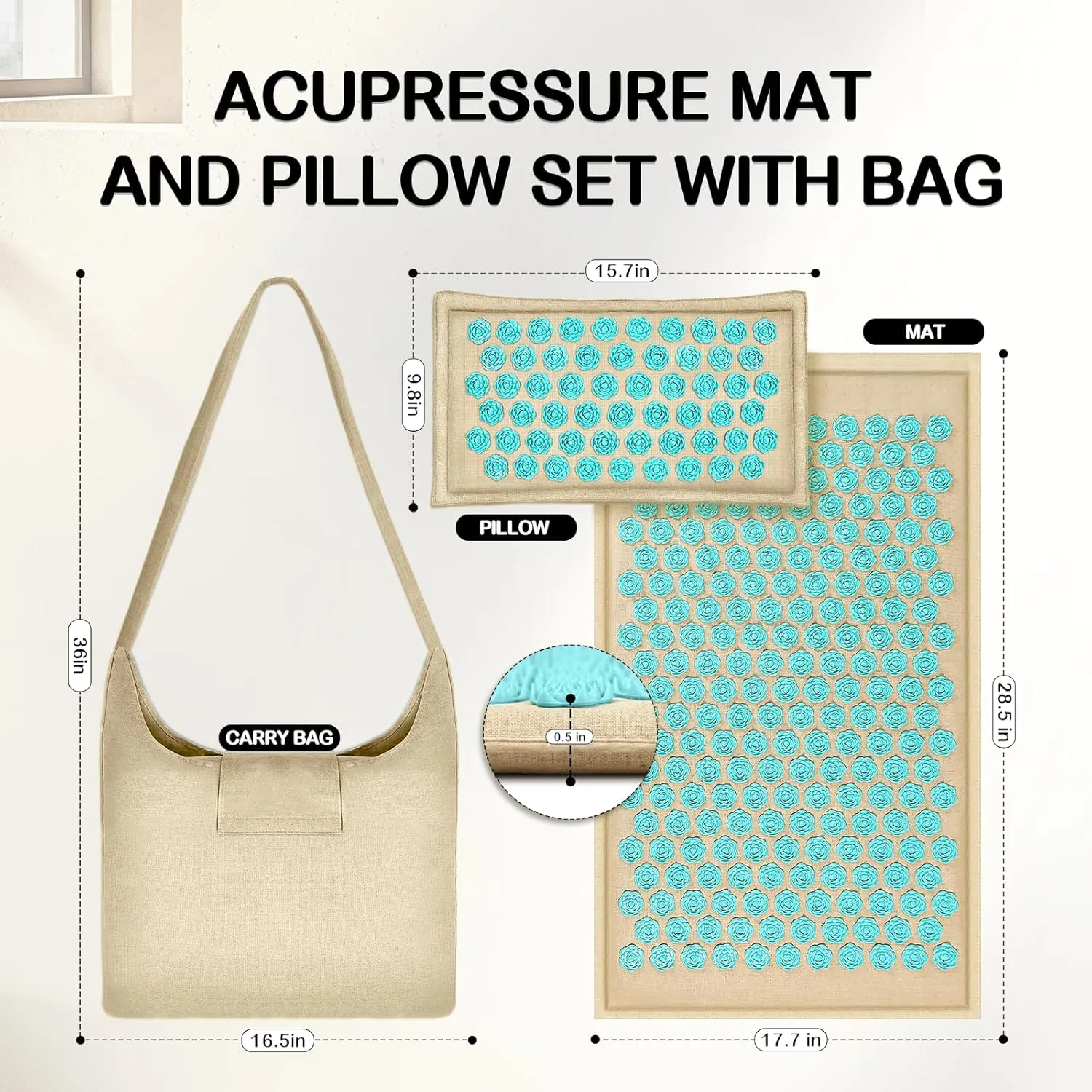 LadyRosian Acupressure Set for Back and Neck Pain Relief, Muscle Relaxation Stress Relief Acupressure Mat and Pillow Set with Bag (Mixed Colors)