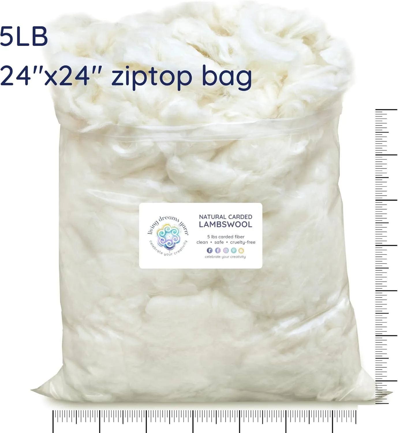 Lambswool Natural White Clean Fluffy Classic Fiber for Toy Stuffing & Filling, 5LB