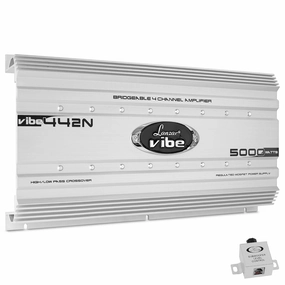 Lanzar Premium Car Audio, Amplifier Car Audio, Car Stereo Amplifier, 5,000 Watt, 4-Channel, RCA Input, Subwoofer Bass Control, Power Amp, LED Indicator, Car Electronics, Gray (VIBE442N.5)
